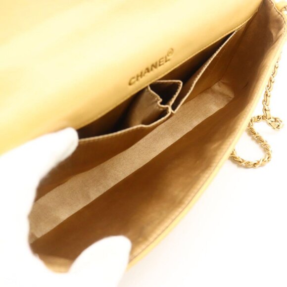 Authentic CHANEL CC Lambskin East West Chocolate Bar Purse Flap Chain Beige Gold - Picture 6 of 14